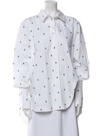 Attico Printed Long Sleeve Button-Up Top