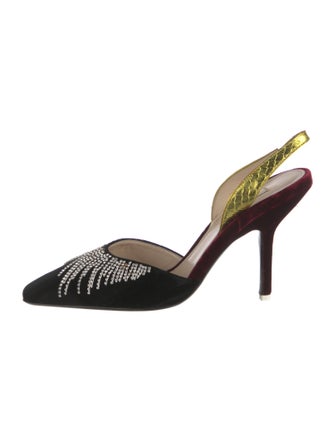 Attico Velvet Crystal Embellishments Slingback Pumps