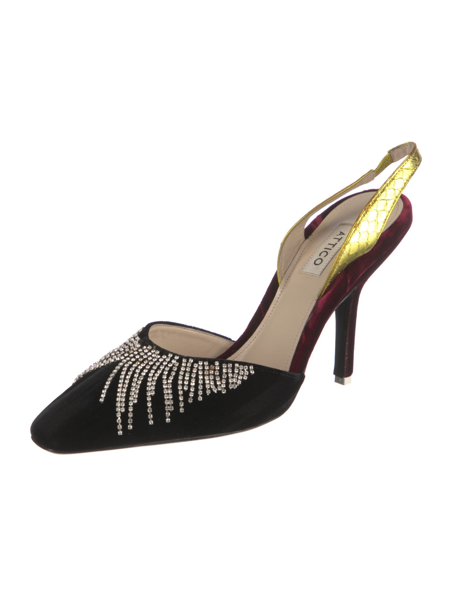 Attico Velvet Crystal Embellishments Slingback Pumps