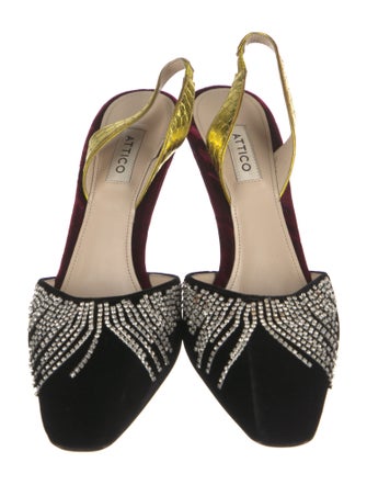 Attico Velvet Crystal Embellishments Slingback Pumps