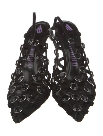 Attico Suede Crystal Embellishments Slingback Pumps