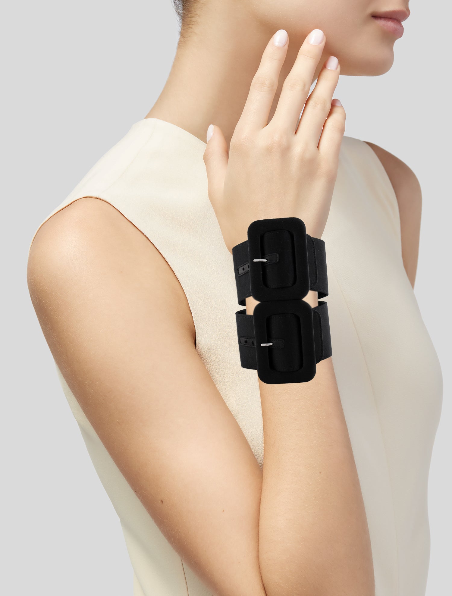 Attico Leather & Satin Buckle Ankle Set