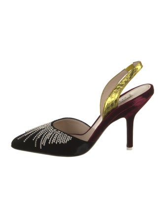 Attico Velvet Colorblock Pattern Slingback Pumps