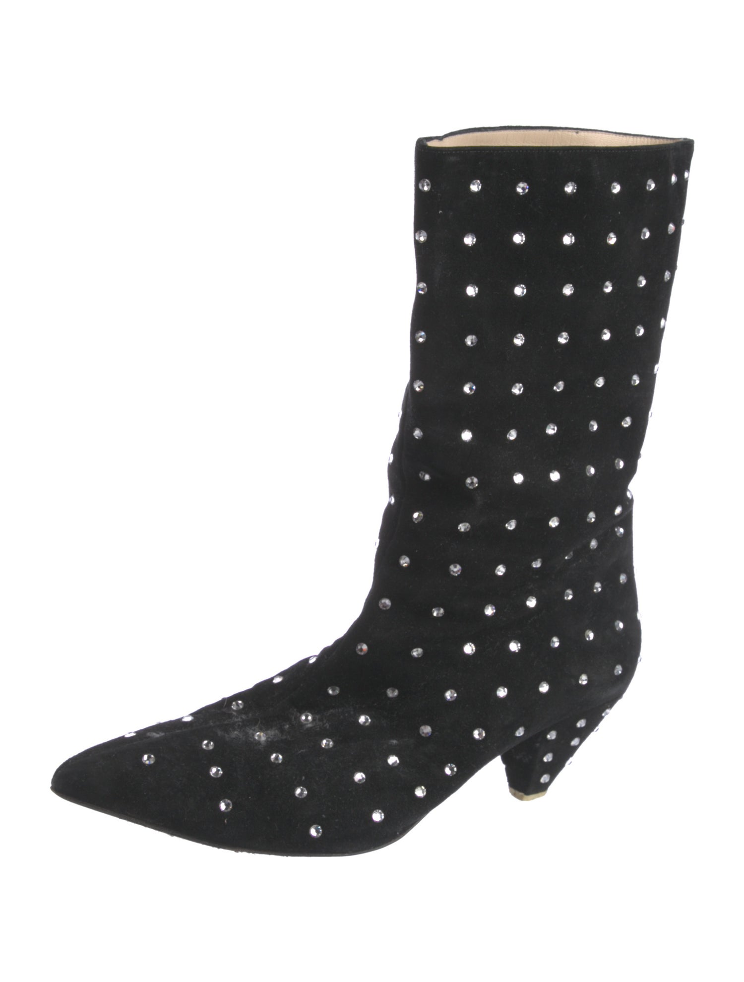 Attico Suede Crystal Embellishments Moto Boots