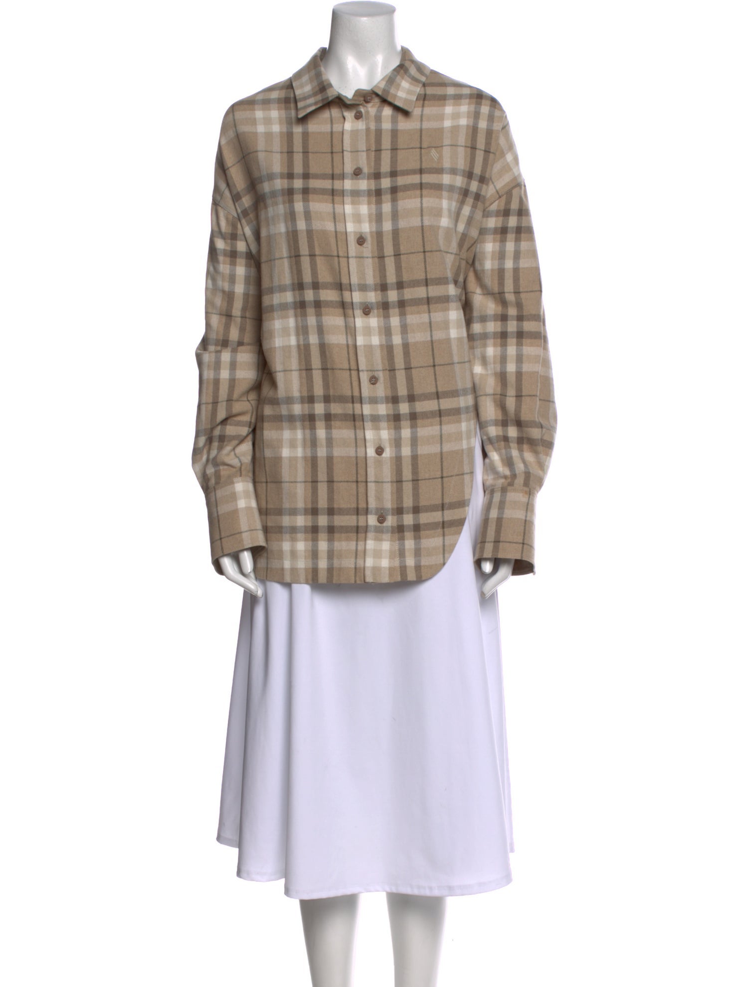 Attico Plaid Print Long Sleeve Button-Up Top