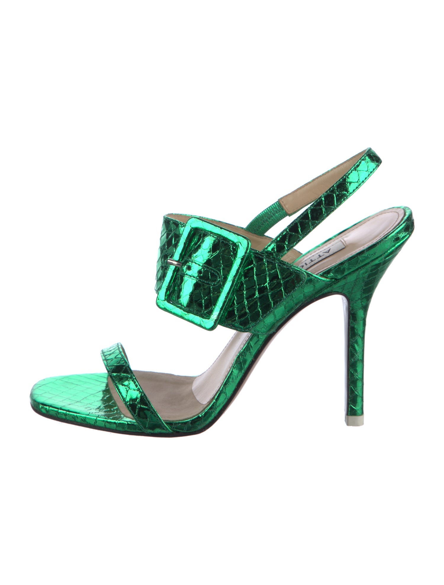 Attico Leather Animal Print Slingback Sandals