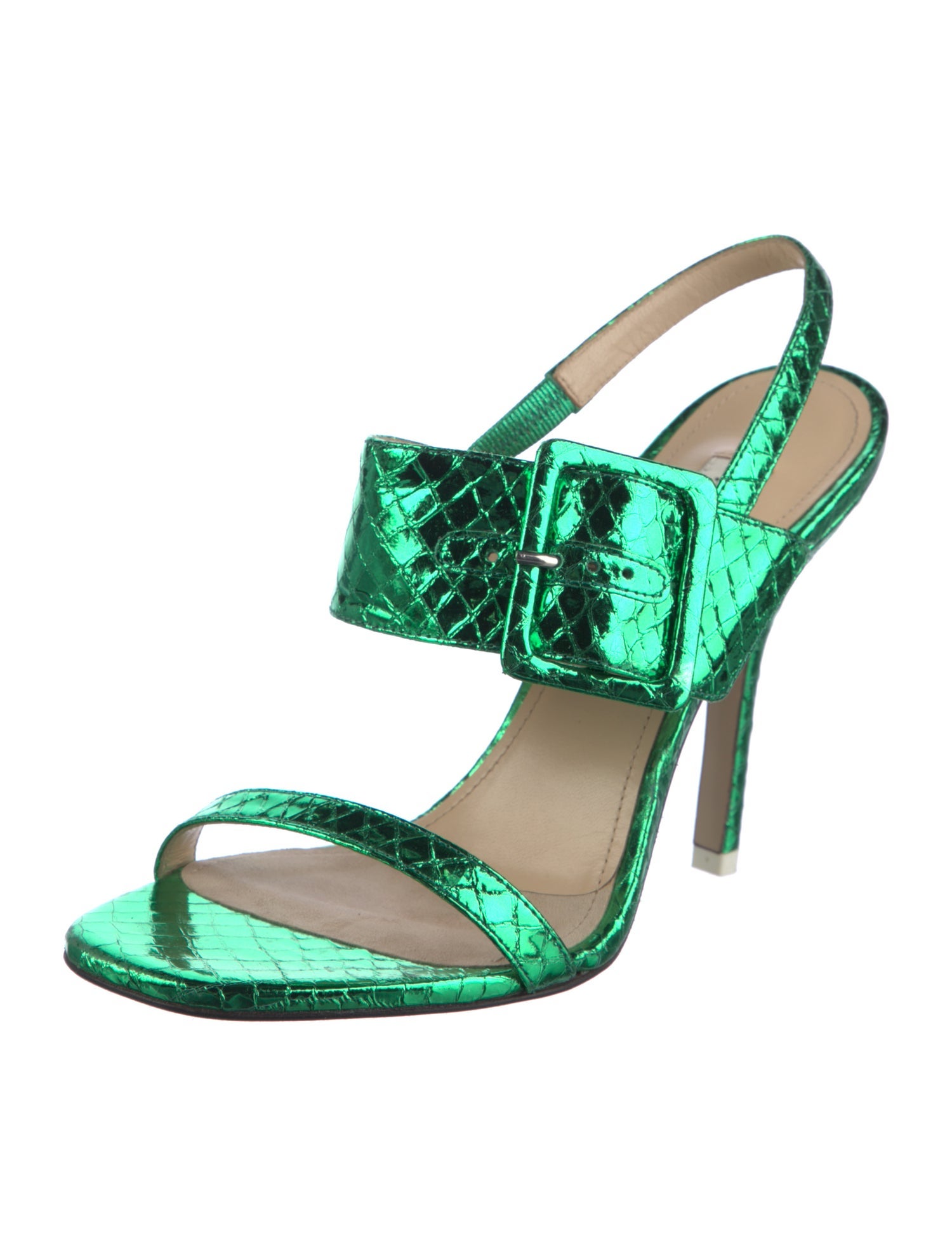 Attico Leather Animal Print Slingback Sandals