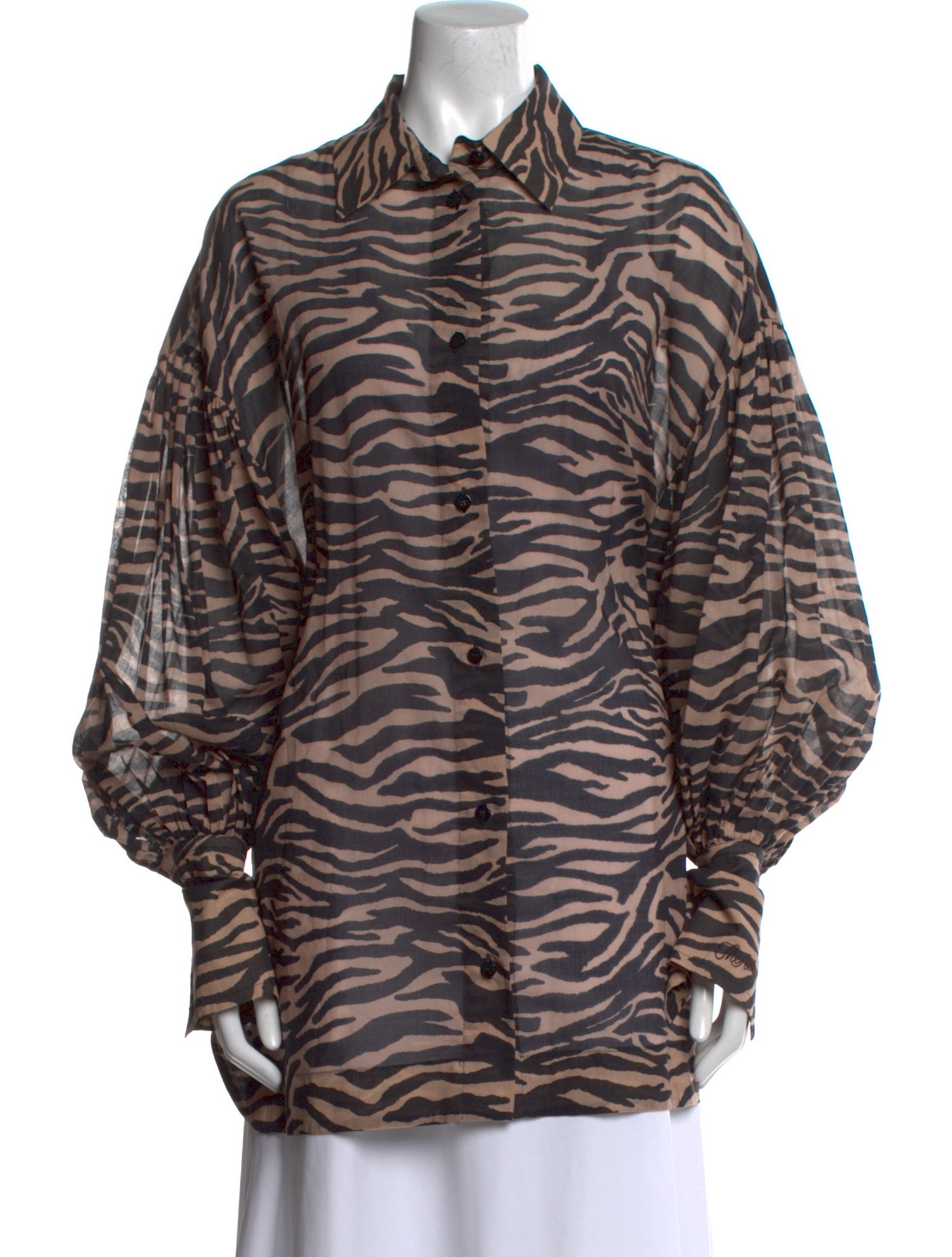 Attico Animal Print Long Sleeve Button-Up Top