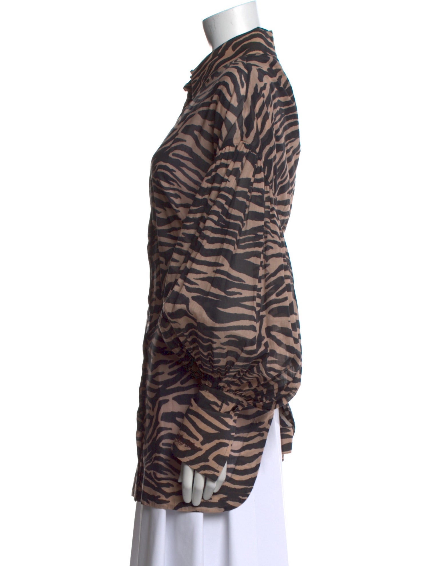 Attico Animal Print Long Sleeve Button-Up Top