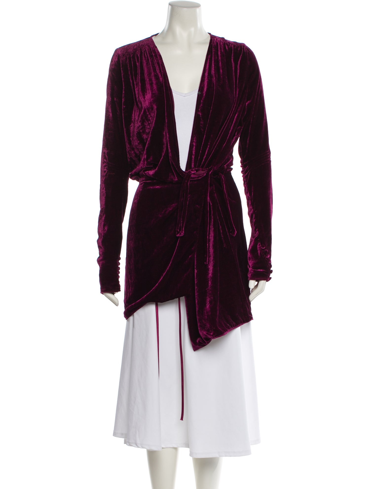 Attico Silk Ruffle Embellishment Robe