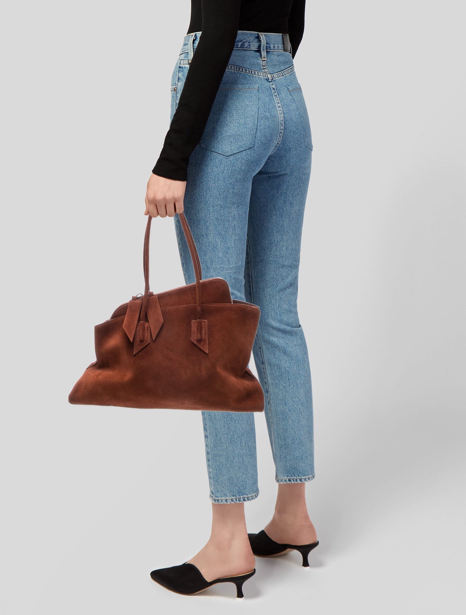 Fendi Suede Studded Oyster Bag - Black Shoulder Bags, Handbags