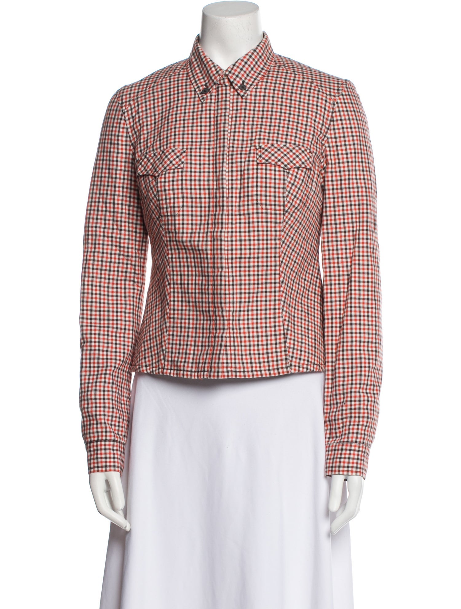 Authier Plaid Print Long Sleeve Button-Up Top