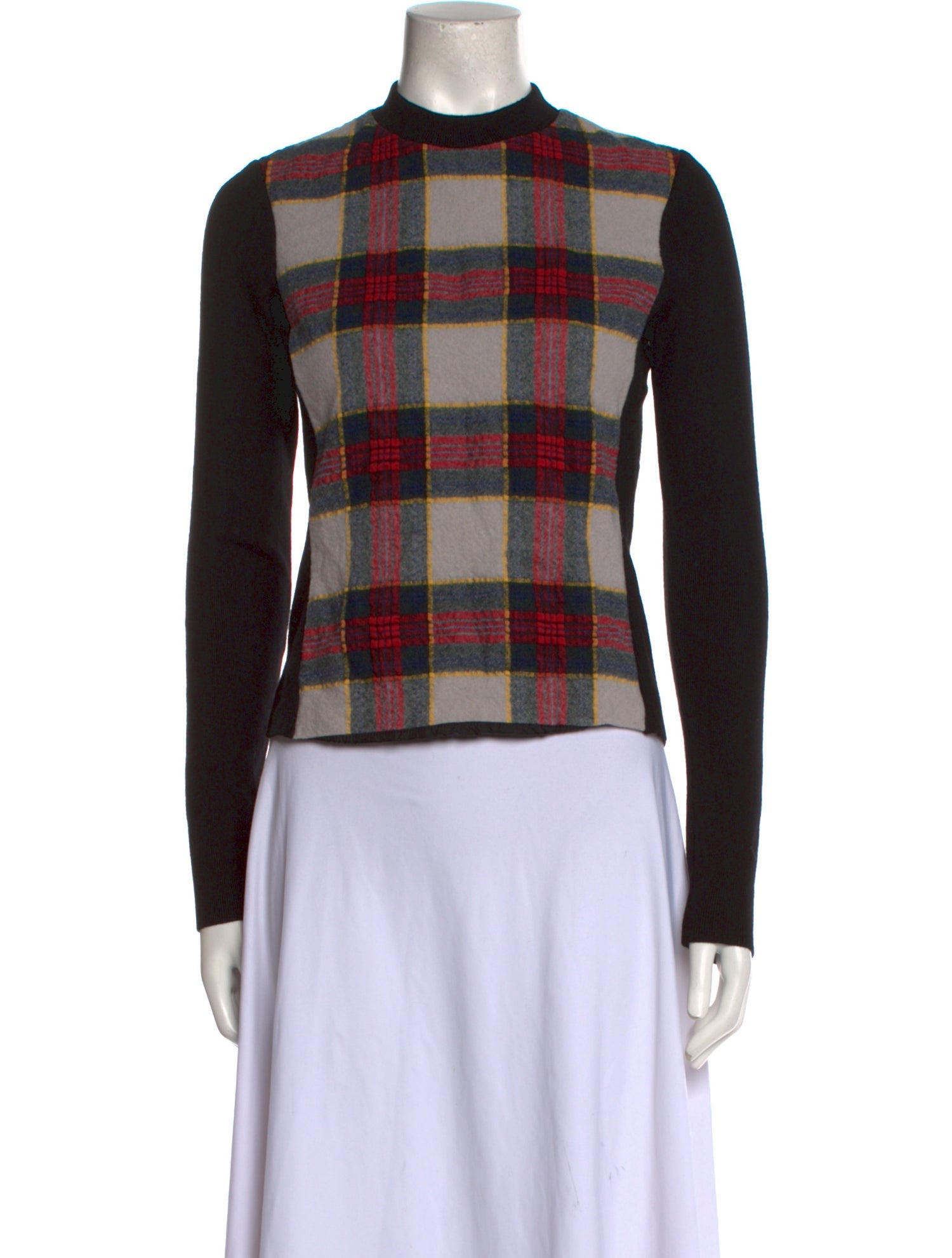 Authier Virgin Wool Plaid Print Sweater