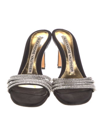 Alexandre Vauthier Satin Crystal Embellishments Slides