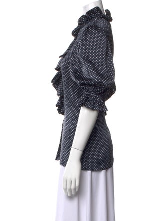 Alexandre Vauthier Silk Polka Dot Print Button-Up Top