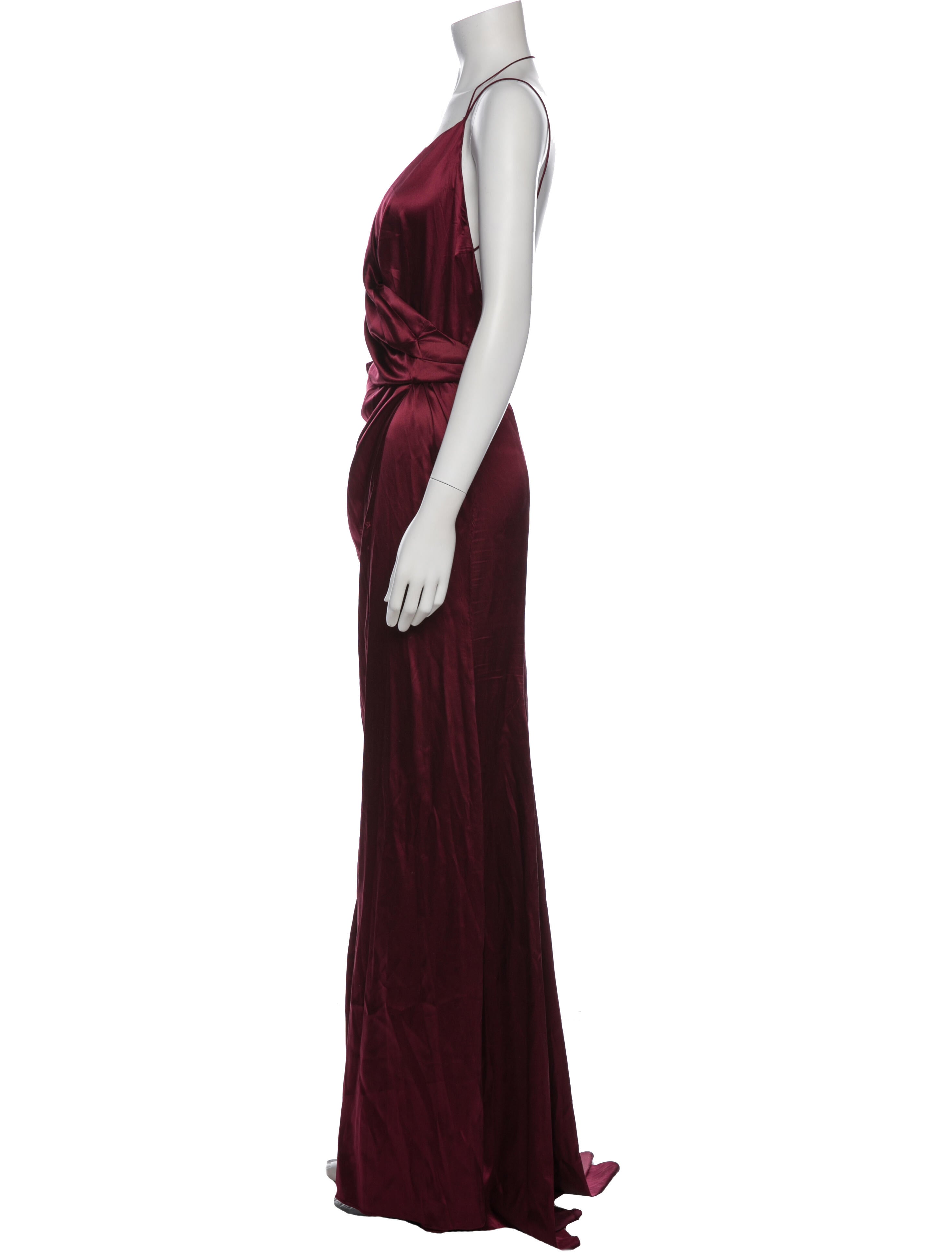 Alexandre Vauthier Silk Long Dress in Burgundy, Women's US4, FR36 | S