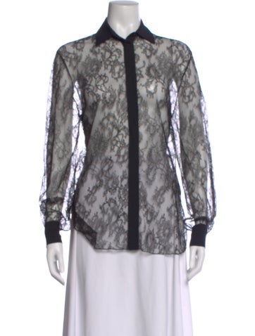 Pre-owned Alexandre Vauthier Lace Pattern Long Sleeve Blouse In Black