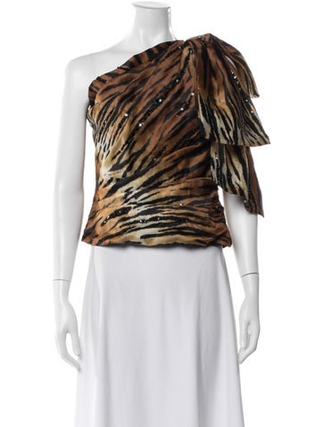 Pre-owned Alexandre Vauthier Linen Animal Print Top In Multi
