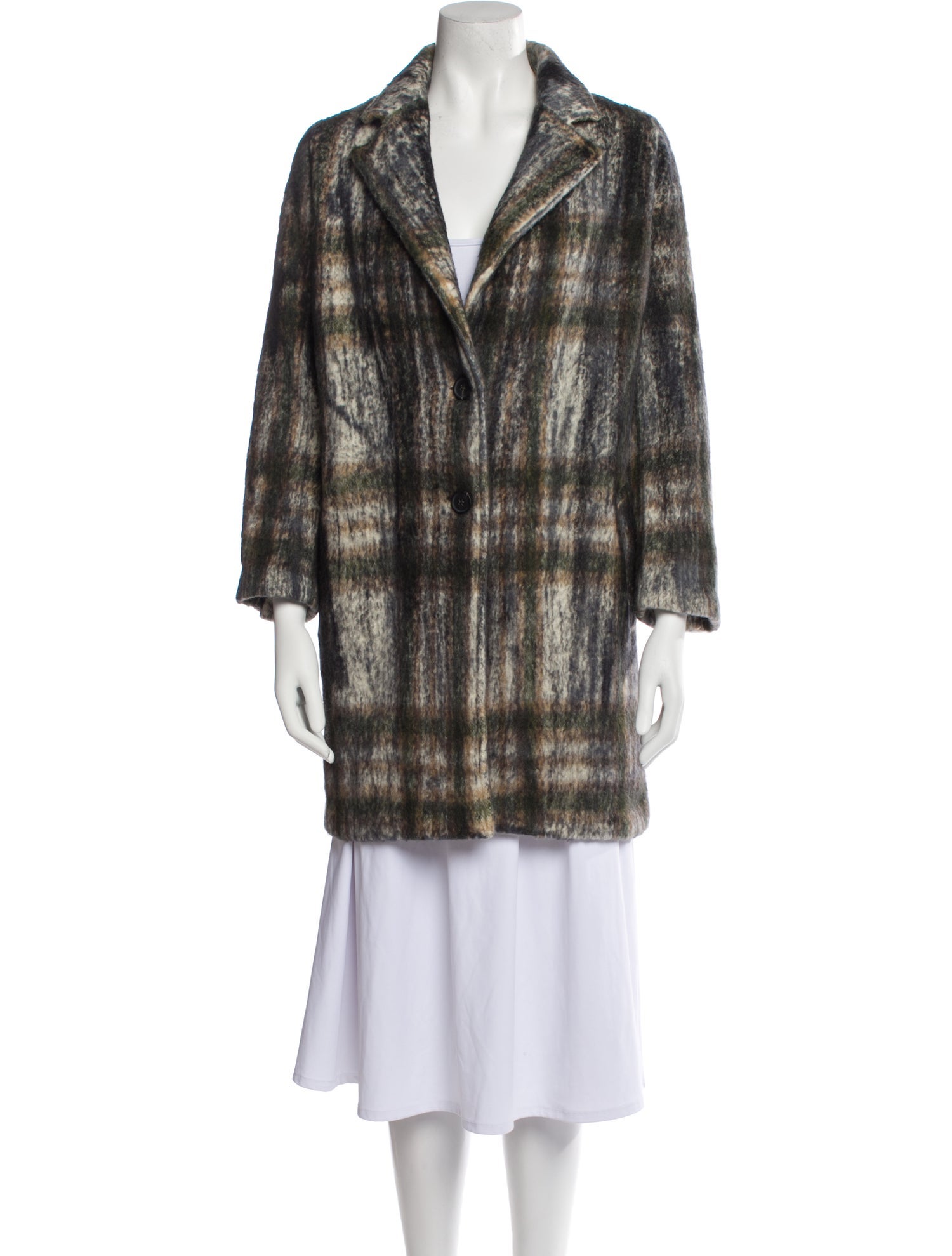 Avant Toi Alpaca Plaid Print Coat