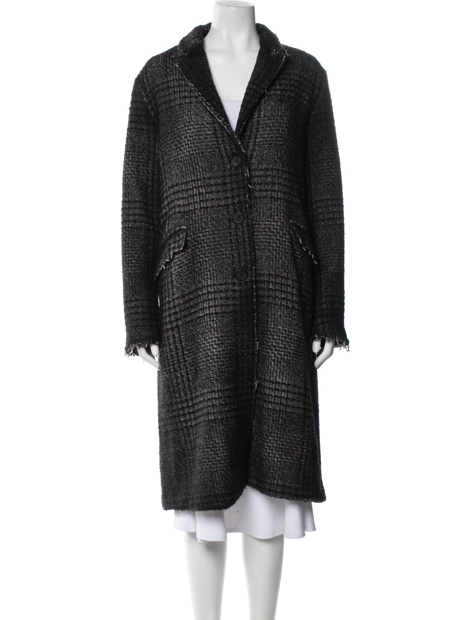 Avant Toi Wool Tweed Pattern Faux Fur Coat