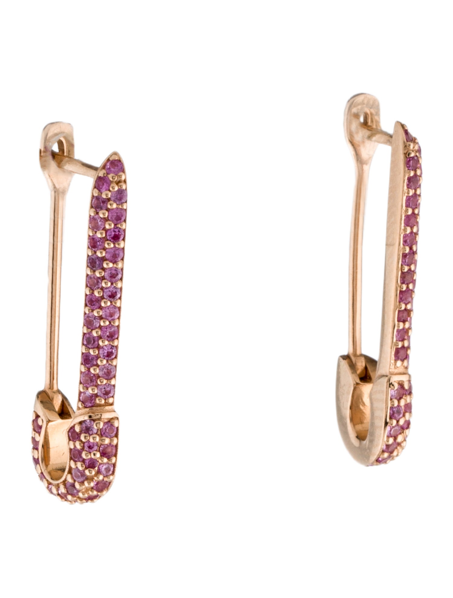 Skyler + Jones 14K Pink Sapphire Safety Pin Earrings