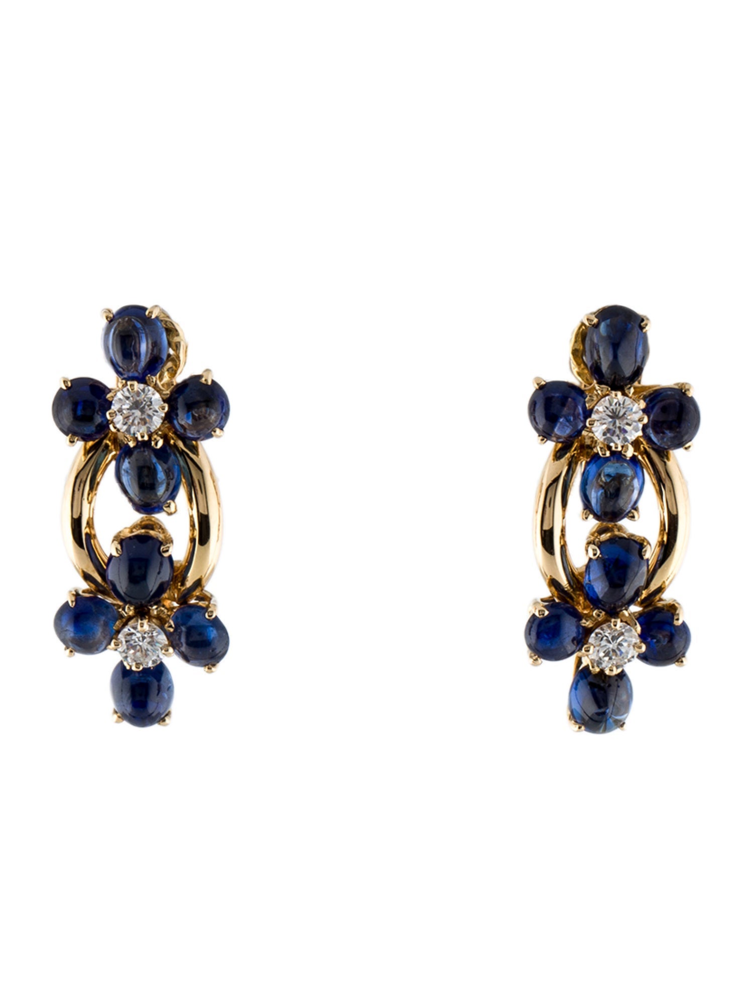 Alexandre Reza 18K Sapphire & Diamond Flower Drop Clip-On Earrings
