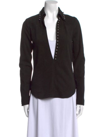 Anthony Vaccarello Calfskin V-Neck Button-Up Top