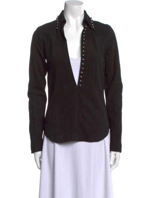 Anthony Vaccarello Calfskin V-Neck Button-Up Top