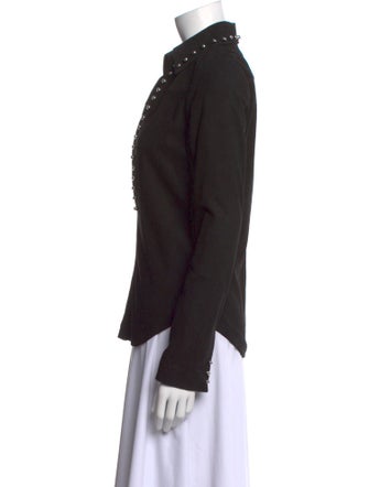 Anthony Vaccarello Calfskin V-Neck Button-Up Top