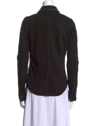 Anthony Vaccarello Calfskin V-Neck Button-Up Top