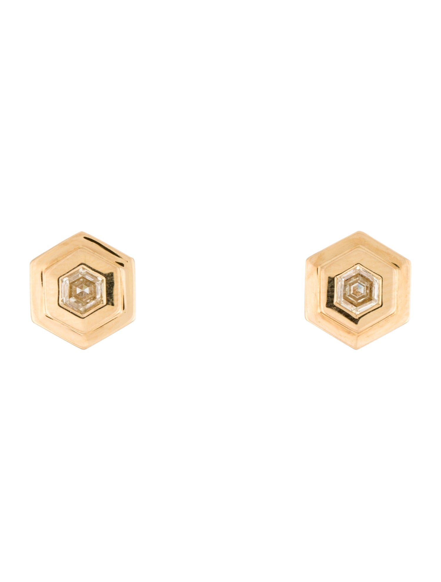 Azlee 18K Diamond Hexagon Stud Earrings