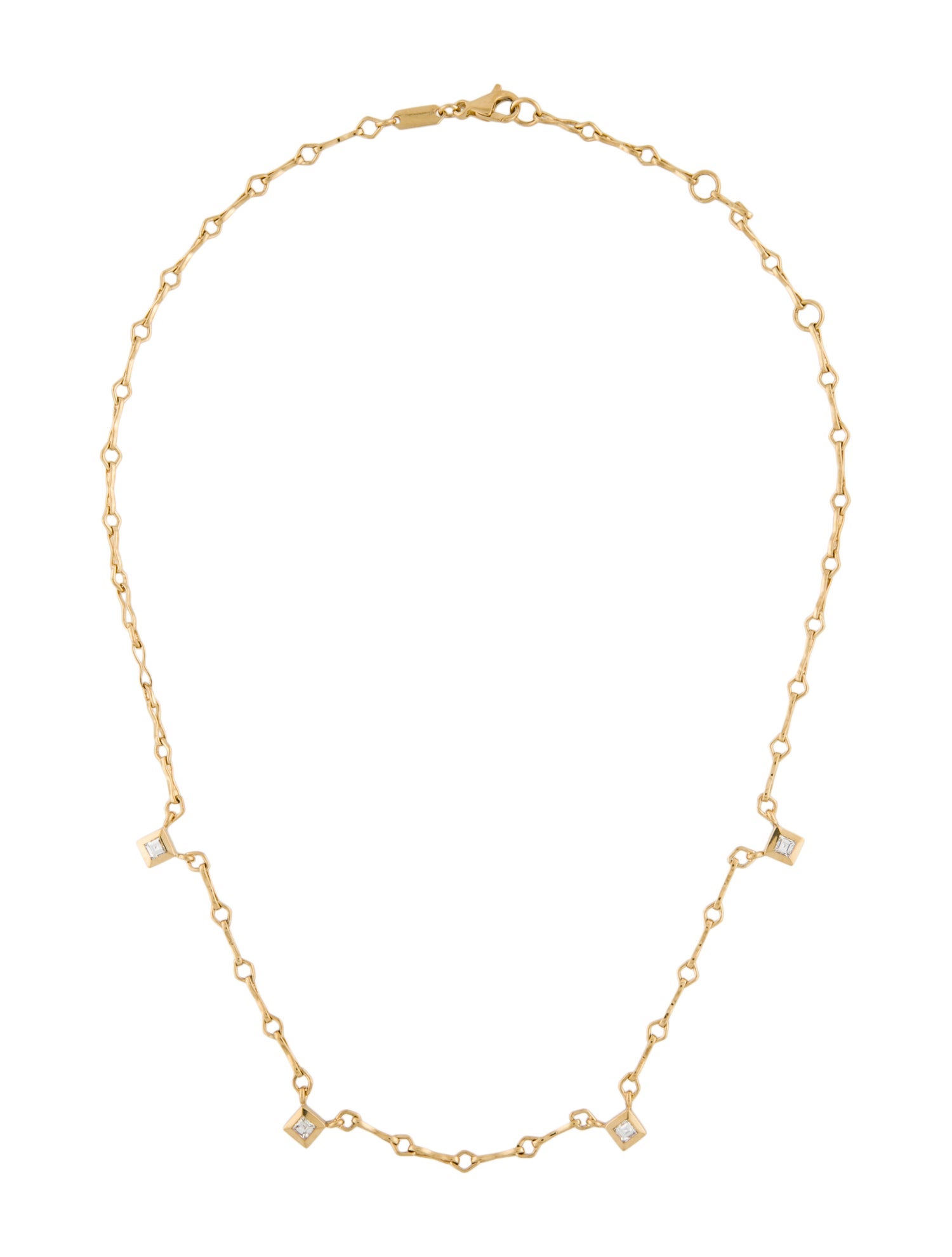 Azlee 18K Diamond Small Motif Lozenge-Link Chain Station Necklace