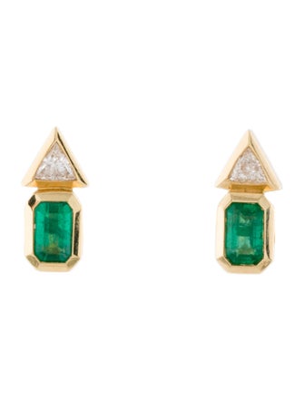 Azlee 14K Diamond & Emerald Stud Earrings