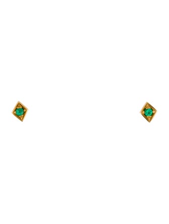 Azlee 18K Emerald Lone Burst Stud Earrings