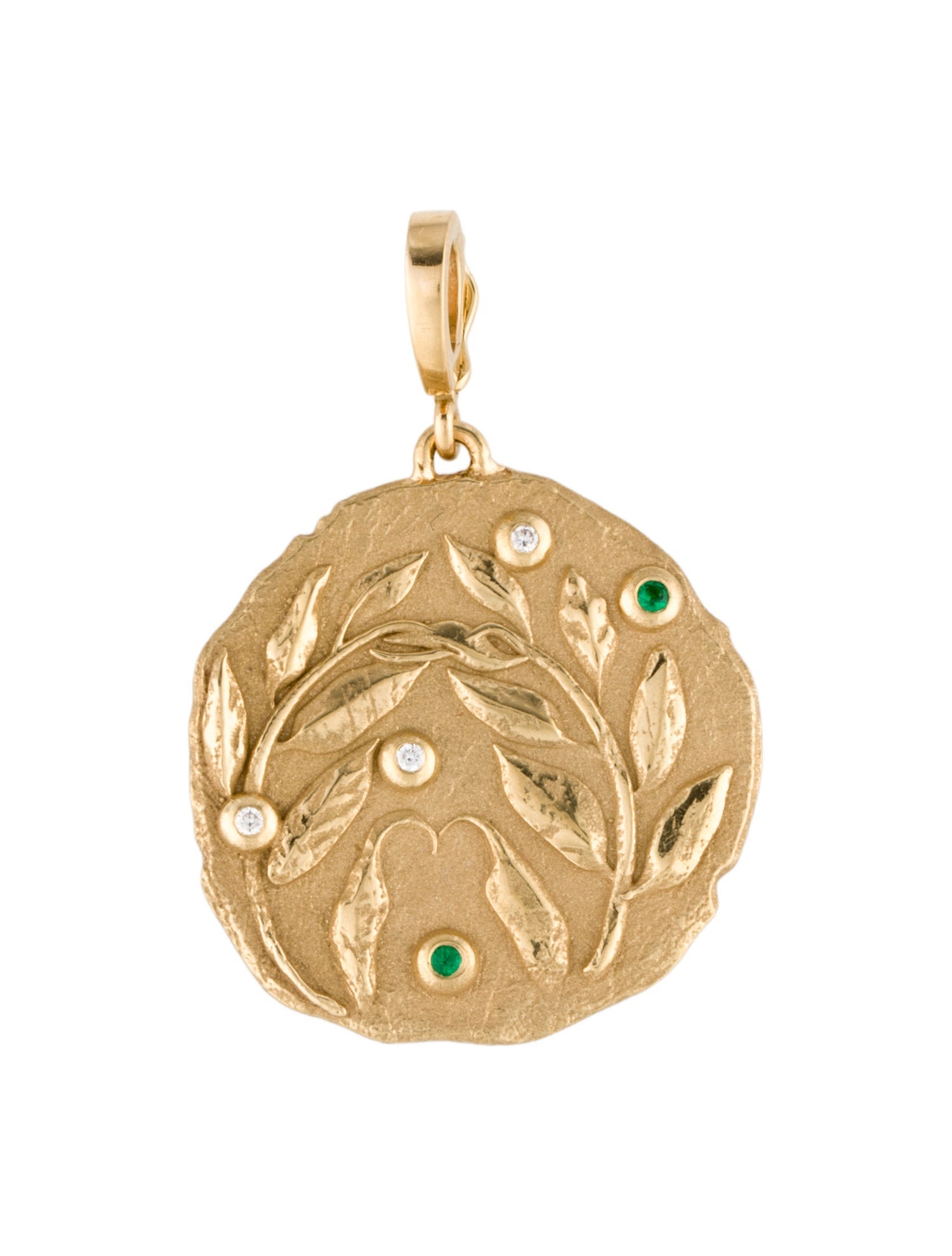 Azlee 18K Emerald & Diamond Olive Branch Coin Pendant