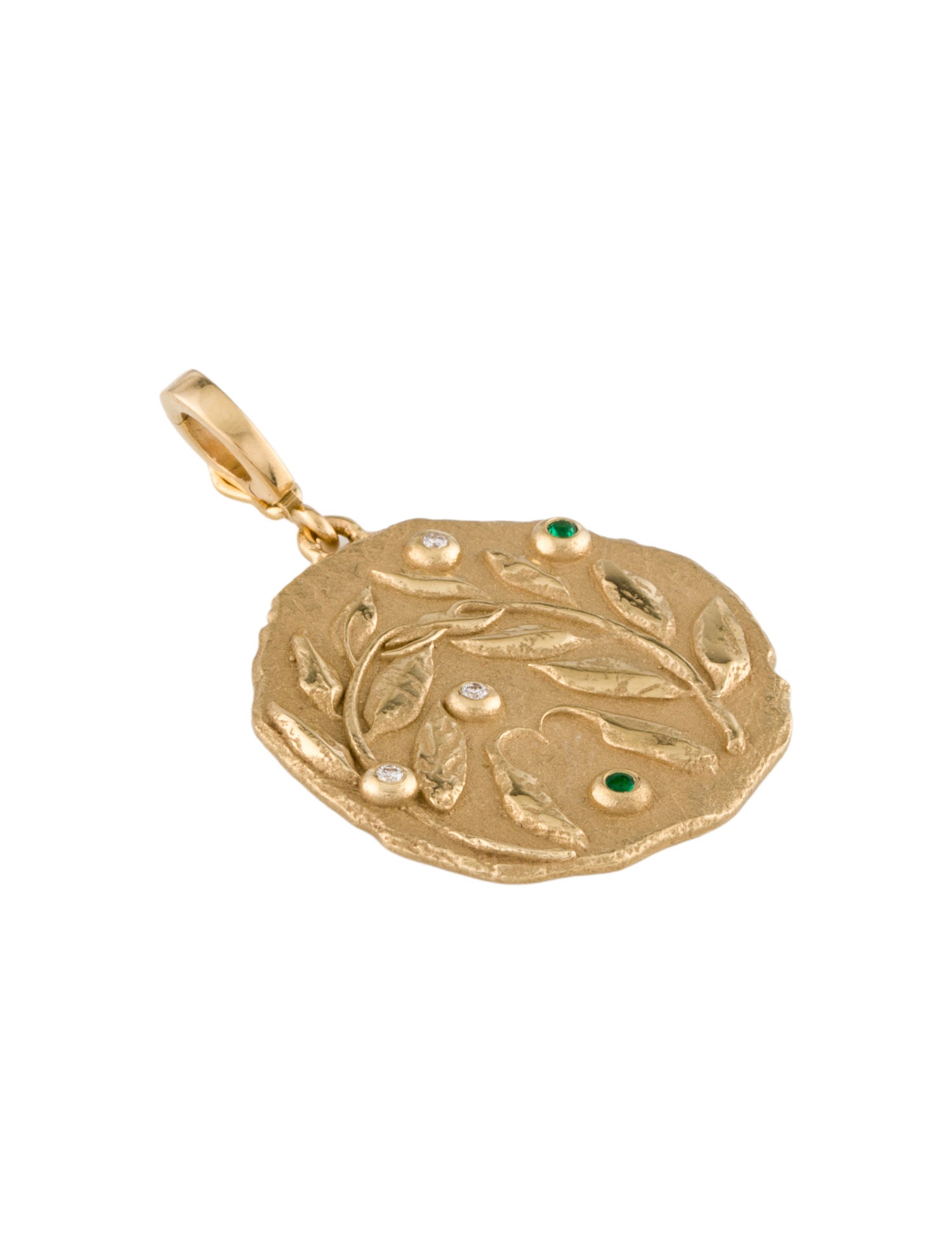 Azlee 18K Emerald & Diamond Olive Branch Coin Pendant
