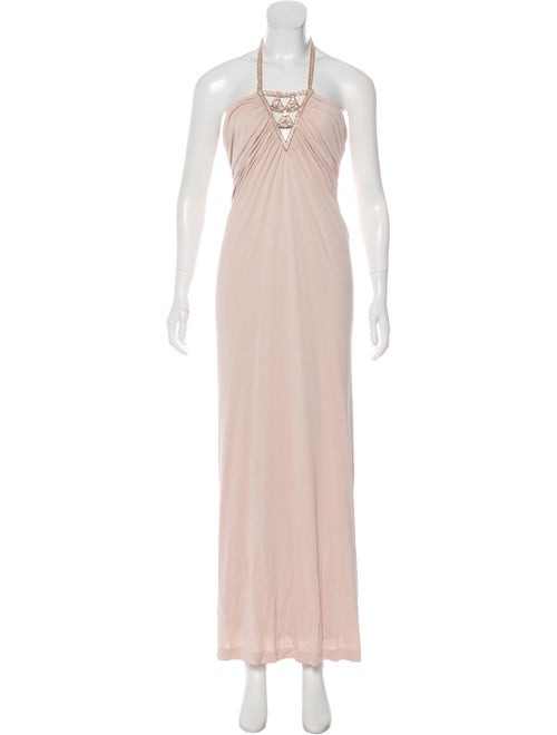 Azzaro Embellished Halter Gown Champagne