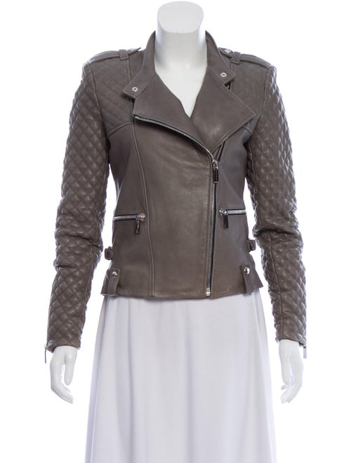 Barbara Bui Leather Quilted Biker Jacket Grey
