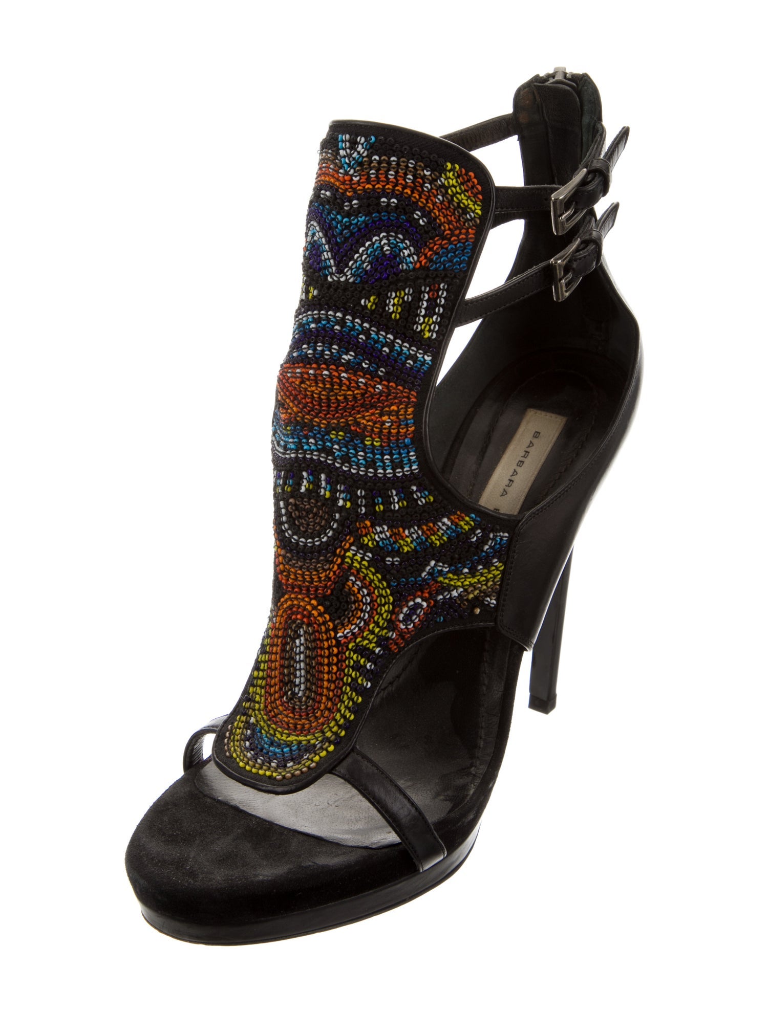 Barbara Bui Leather Beaded Accents Gladiator Sandals - Black