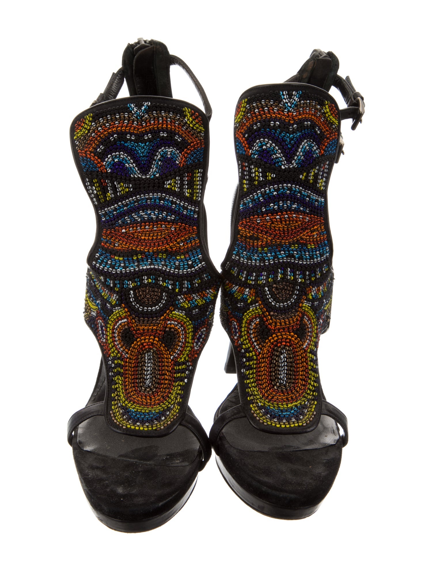 Barbara Bui Leather Beaded Accents Gladiator Sandals - Black
