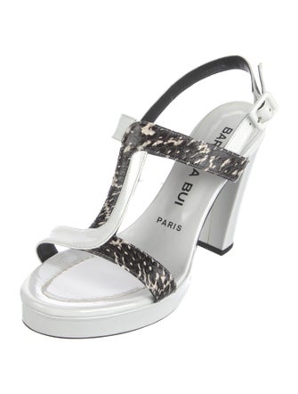 Barbara Bui Patent Leather Printed T-Strap Sandals
