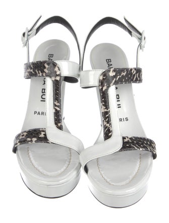 Barbara Bui Patent Leather Printed T-Strap Sandals