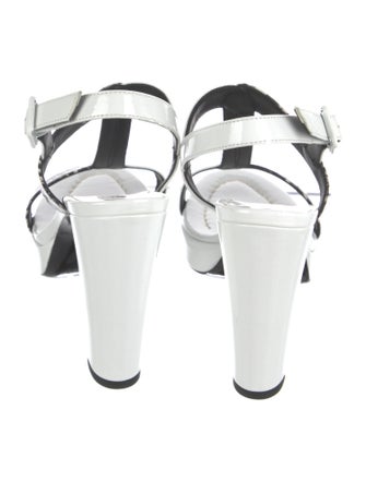 Barbara Bui Patent Leather Printed T-Strap Sandals