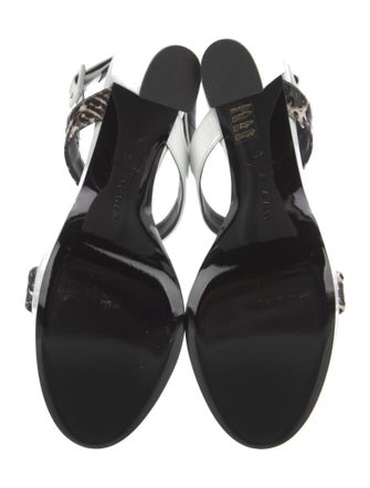 Barbara Bui Patent Leather Printed T-Strap Sandals