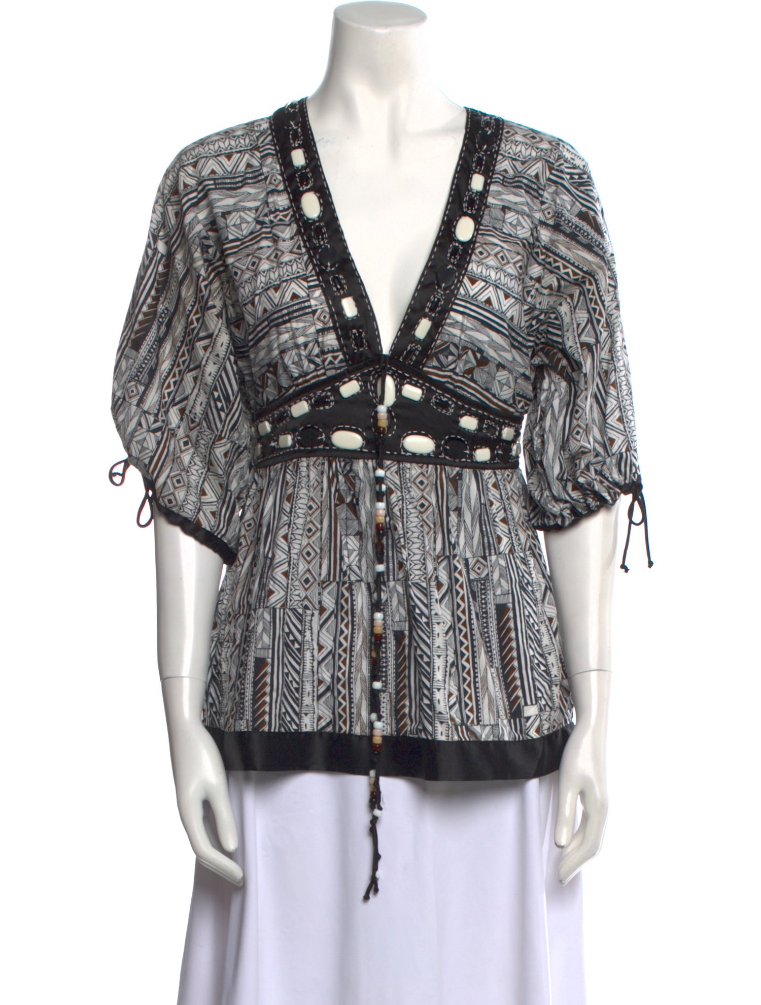 Barbara Bui Printed Plunge Neckline Blouse