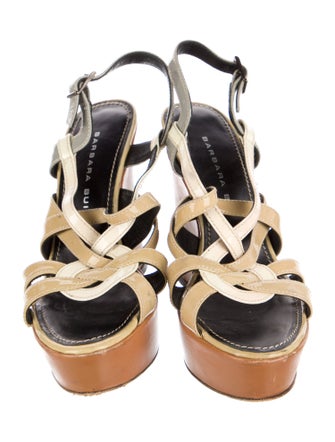 Barbara Bui Patent Leather Colorblock Pattern Slingback Sandals