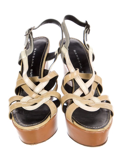Barbara Bui Patent Leather Colorblock Pattern Slingback Sandals