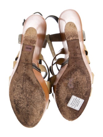 Barbara Bui Patent Leather Colorblock Pattern Slingback Sandals