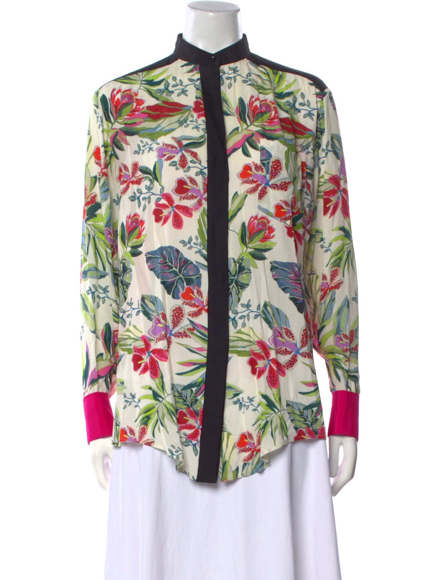 Barbara Bui Floral Print Mock Neck Button-Up Top