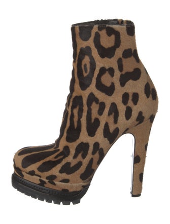 Barbara Bui Ponyhair Animal Print Lace-Up Boots